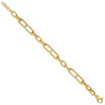 14K Polished 7.4mm Fancy Paperclip Link 7.5 inch Bracelet Plus 0.5 inch Extender — alternate view