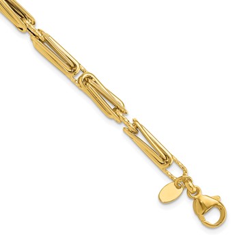 14k Polished and Textured Fancy Link Bracelet