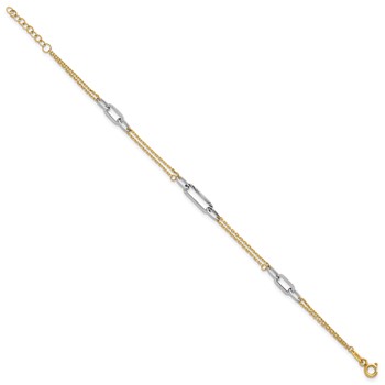 14K Two-tone Polished and Diamond-cut 3-Station 6.5 inch Bracelet Plus 0.75 inch Extender — alternate view
