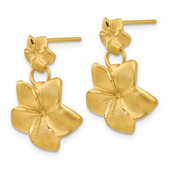 14k Satin Diamond-cut Plumeria Dangle Post Earrings — alternate view