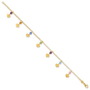 14ky Polished Dangling Hearts & CZ Fancy Bracelet — alternate view