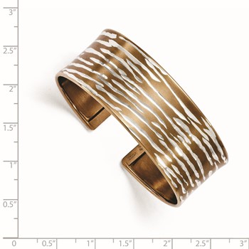 Leslie's Sterling Silver w/Chocolate Rhodium Diamond-cut Cuff Bangle — alternate view