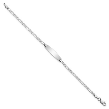 14k White Gold Polished Solid Chain/Solid Plate Figaro Link Soft Diamond Shape 19.5x5.5mm Plate 6 inch Baby/Child ID Bracelet — alternate view