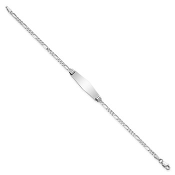 14k White Gold Polished Solid Chain/Solid Plate Figaro Link Soft Diamond Shape 24.5x7.5mm Plate 7 inch ID Bracelet — alternate view