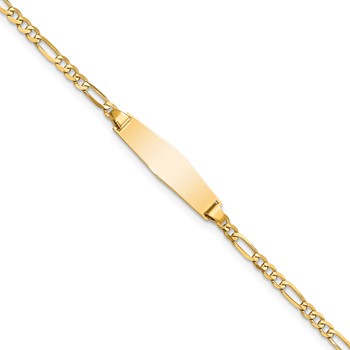 14k Polished Solid Chain/Solid Plate Figaro Link Soft Diamond Shape 19.5x5mm Plate 6 inch Baby/Child ID Bracelet