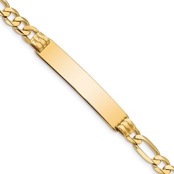 14k Polished Solid Chain/Solid Plate Figaro Link 39x8mm Plate 7 inch ID Bracelet
