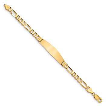 14k Polished Solid Chain/Solid Plate Figaro Link Soft Diamond Shape 37x10mm Plate 7 inch ID Bracelet — alternate view