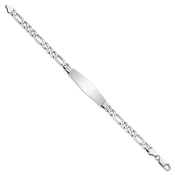 14k White Gold Polished Solid Chain/Solid Plate Figaro Link Soft Diamond Shape 38.5x10mm Plate 8 inch ID Bracelet — alternate view