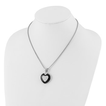 Leslie's Sterling Silver Polished & Satin Crystal & Onyx Heart Necklace — alternate view