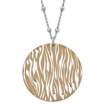 Leslie's Sterling Silver Chocolate Rhodium Diamond-cut Zebra Circle Beaded w/ 2in ext Necklace
