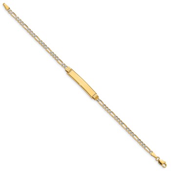 14k Polished with Rhodium Pavé Solid Chain/Solid Plate Figaro Link 25.5x5mm Plate 7 inch ID Bracelet — alternate view
