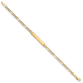 14k Polished with Rhodium Pavé Solid Chain/Solid Plate Figaro Link 25.5x5mm Plate 7 inch ID Bracelet — alternate view