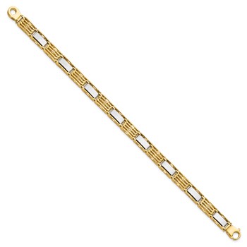 14k Two-tone High Polished 7.4mm Fancy Bar Link 8.5 inch Mens Bracelet — alternate view