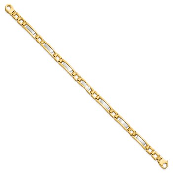 14k Two-tone Polished and Satin 6.3mm Fancy Bar Link 8.5 inch Mens Bracelet — alternate view