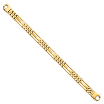 14k Polished and Satin 10mm Fancy Bar Link 8.75 inch Mens Bracelet — alternate view