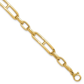 14K Polished 7.4mm Fancy Open Link Cable 8 inch Bracelet