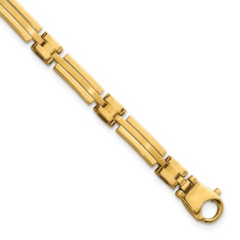 14k Polished and Brushed 5mm Fancy Bar Link 8 inch Bracelet