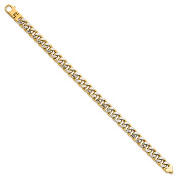 14k with White Rhodium Pave Textured 8.5mm Flat Curb Chain 8.5 inch Mens Bracelet — alternate view