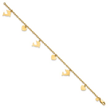 1/20 14K Gold Filled Dolphin and Heart Dangles 7in Bracelet — alternate view