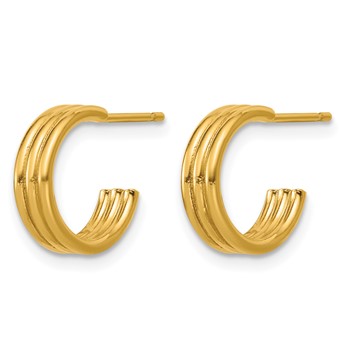 1/20 14K Gold Filled 3.80 x 12mm 3 Row Post Hoop Earrings — alternate view