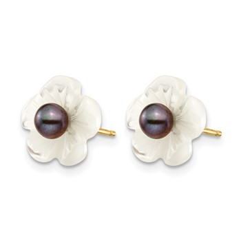1/20 14K Gold Filled 3-4mm Black FWC Pear MOP Flower Post Earrings — alternate view