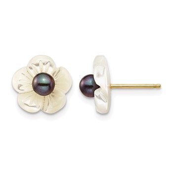1/20 14K Gold Filled 3-4mm Black FWC Pear MOP Flower Post Earrings