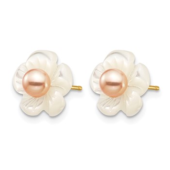 1/20 14K Gold Filled 3-4mm Pink FWC Pearl MOP Flower Post Earrings — alternate view