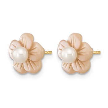 1/20 14K Gold Filled 3-4mm Rnd FWC Pearl Pink MOP Flower Earrings — alternate view