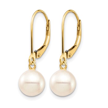 1/20 14K Gold Filled 7-8mm White Round FWC Pearl Leverback Earrings — alternate view