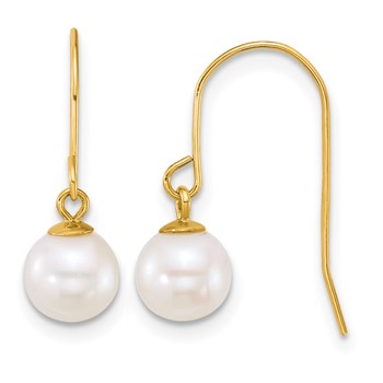 1/20 14K Gold Filled 6-7mm Round White FWC Pearl Dangle Earrings