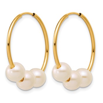 1/20 14K Gold Filled 5-6mm 3 Round White FWC Pearl Hoop Earrings — alternate view