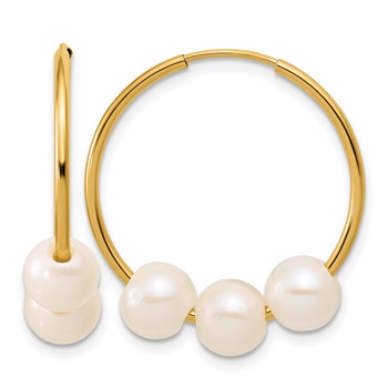 1/20 14K Gold Filled 5-6mm 3 Round White FWC Pearl Hoop Earrings
