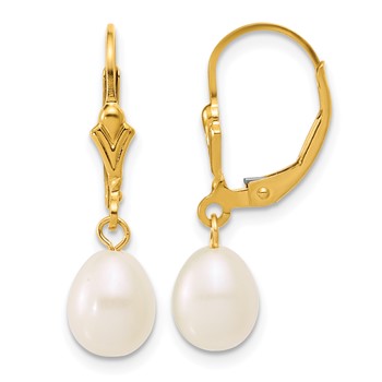 1/20 14K Gold Filled 6-7mm Rice White FWC Pearl Dangle Earrings