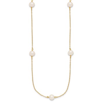 1/20 14K Gold Filled 7-8mm 5-Station Near Rnd White FWC Pearl 18in Necklace — alternate view