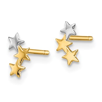 14k and White Rhodium Madi K 3-Star Childrens Post Earrings — alternate view