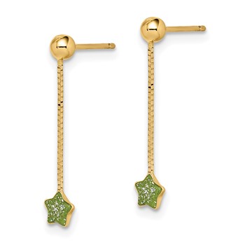 14k Madi K Green Enameled Star Chain Dangle Childrens Post Earrings — alternate view