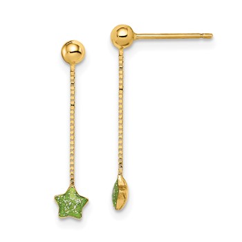 14k Madi K Green Enameled Star Chain Dangle Childrens Post Earrings