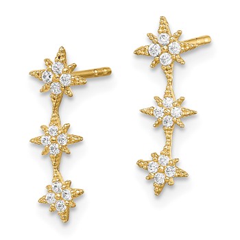 14k Madi K CZ Star Drop Bar Dangle Childrens Post Earrings — alternate view