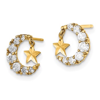 14k Madi K CZ Crescent Moon with Diamond-cut Star Dangle Childrens Post Earrings — alternate view