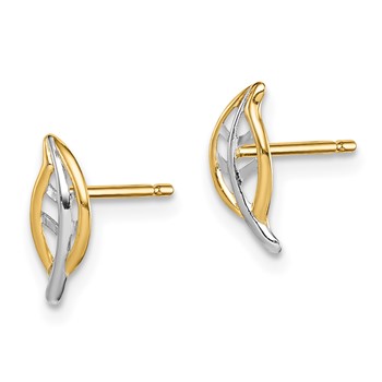 14k Madi K & White Rhodium Leaf Post Earrings — alternate view