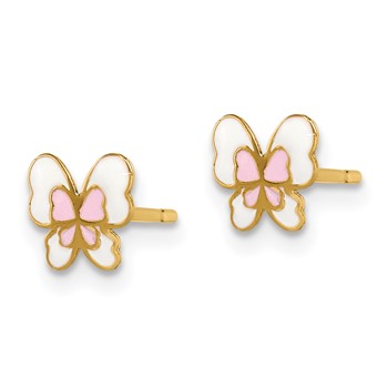 14k Madi K Pink and White Enamel Butterfly Childrens Post Earrings — alternate view