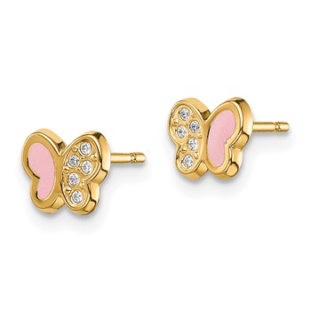 14k Madi K CZ and Pink Enamel Butterfly Childrens Post Earrings — alternate view