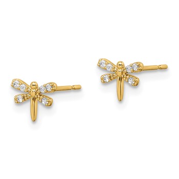 14k Madi K CZ Dragonfly Childrens Post Earrings — alternate view