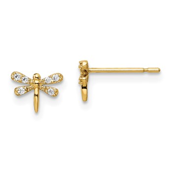 14k Madi K CZ Dragonfly Childrens Post Earrings