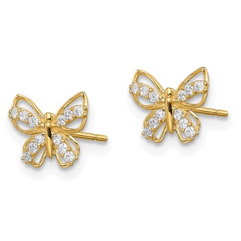 14k Madi K CZ Butterfly Childrens Post Earrings — alternate view