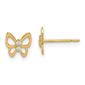 14k Madi K Butterfly CZ Childrens Post Earrings