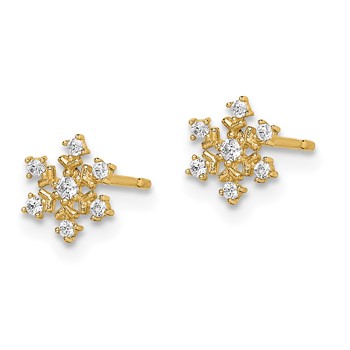 14k Madi K CZ Snowflake Childrens Post Earrings — alternate view