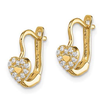 14k Madi K CZ Double Heart Childrens Hinged Earrings — alternate view