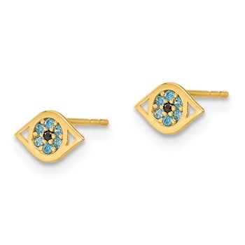 14k Madi K Blue CZ Eye Childrens Post Earrings — alternate view