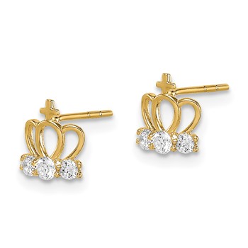14k Madi K CZ Crown Childrens Post Earrings — alternate view